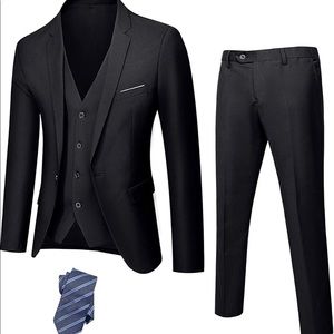 Mens Slim Fit 3-Piece Suit in Black